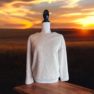 Uniqlo Teddy Fleece Crewneck Unisex Adult Sweater Light Beige Cozy Soft Size S